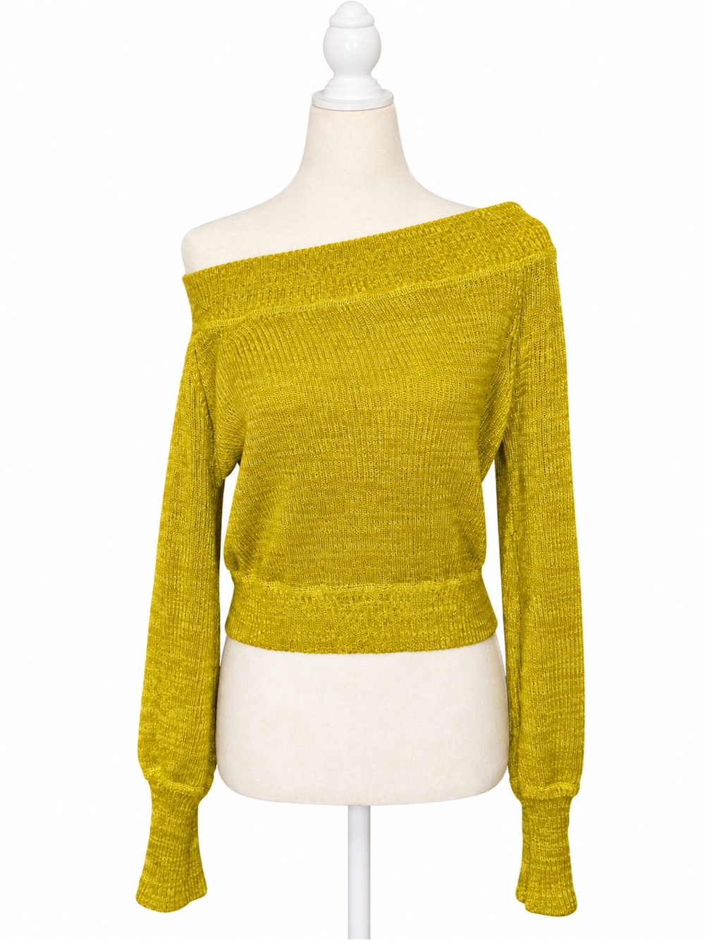Free People Off Shoulder Cropped Sweater Mustard Yellow Rib Knit Long Sleeve S